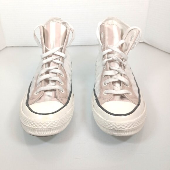 Converse Size 7.5 Chuck 70 Striped Hi Top Shoe Egret/Pink Terry Cloth All Star - Picture 2 of 9